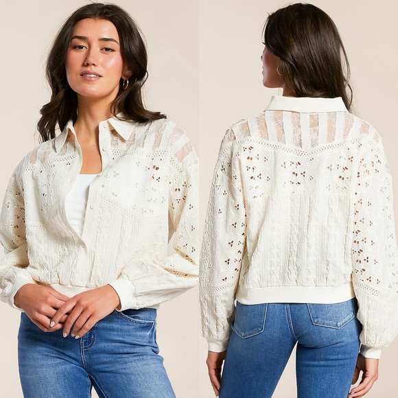 Miss Me Tops - NWOT Miss Me Mixed Crochet Shirt Sz S